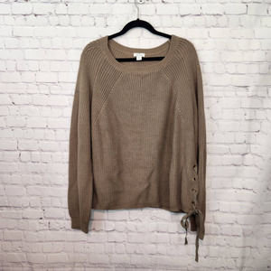 Sundance Women's Pale Olive Green Cotton knit Sweater with Laced up Side XXL